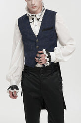 Gilet de smoking gothique pour homme mi-siècle à coupe ajustée non extensible avec imprimé rétro bleu élégant